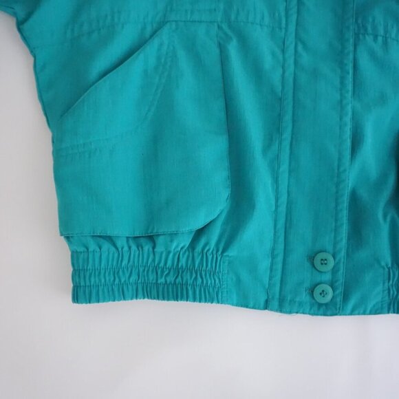 Vintage 80S Cyclone Neon Teal w Purple Trim Zip Up Lightweight Bomber Jacket M - Picture 7 of 10